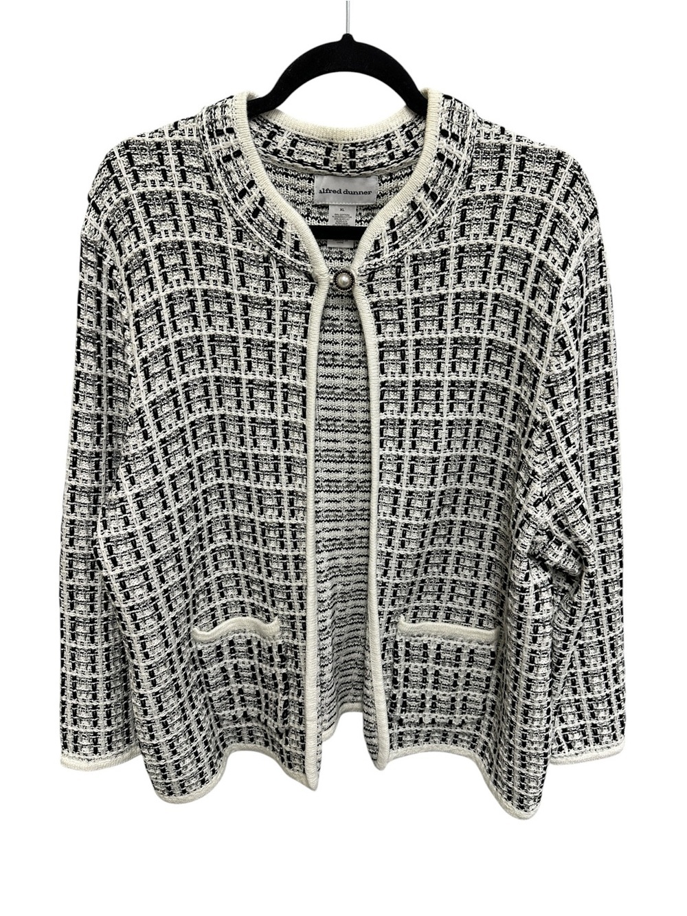 Alfred Dunner black white  Romancing The Stone textured knit jacket Size XL